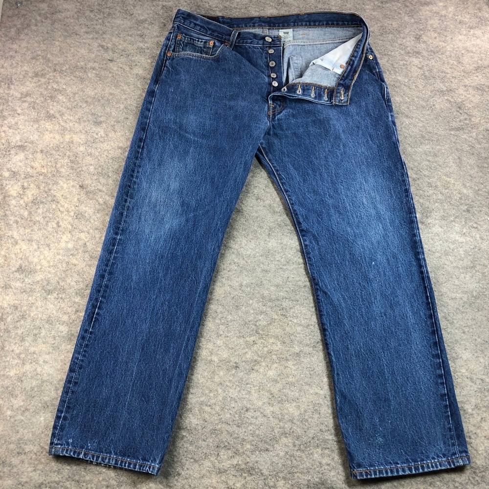 Levi Mens 501 38x32 Blue Cotton Button Fly Straight Leg Jeans